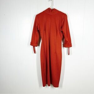 G.F.F. Rust Striped 60s Inspired Long Sleeve Maxi Dress Small